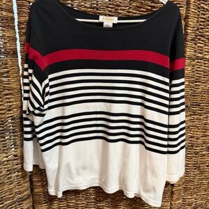 Talbots Black and White Striped 3/4 Sleeve with Red Stripe Spring Summer.